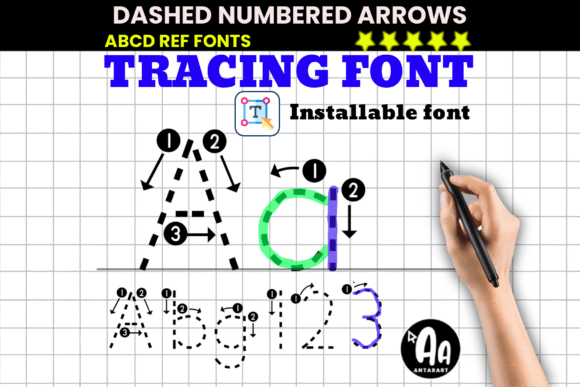 Abcd Ref Dashed Arrows Numbers and Letter Tracing Font
