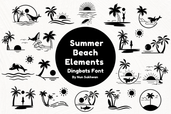 Summer Beach Elements: A Sketch-Style Dingbats Font